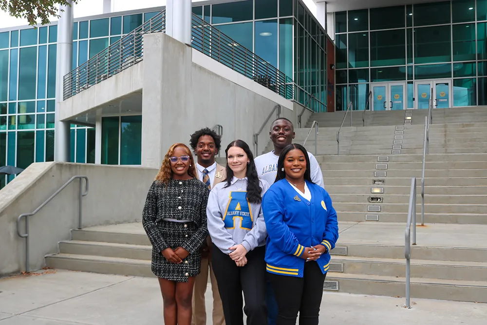 ASU students well dressed in front of asu building